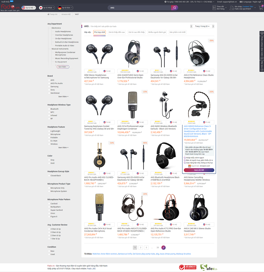 tai nghe AKG duoc mua tu Amazon tai FADO