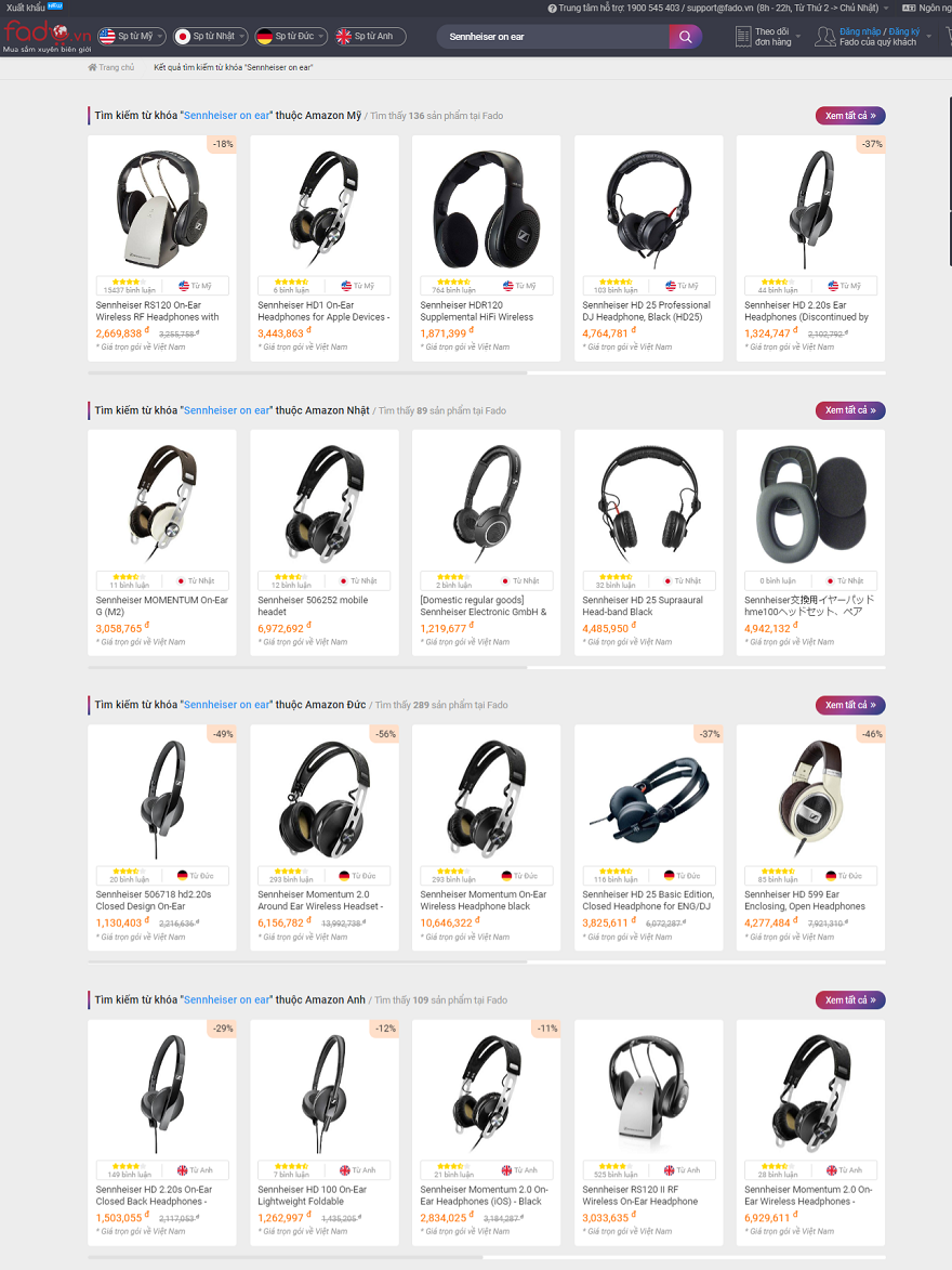tham khao cac dong tai nghe Sennheiser tu Amazon tai FADO