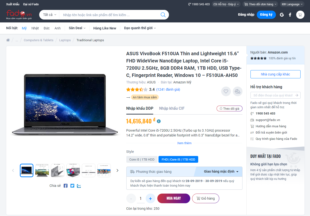 Mua laptop ASUS VivoBook F510UA chính hãng trên FADO