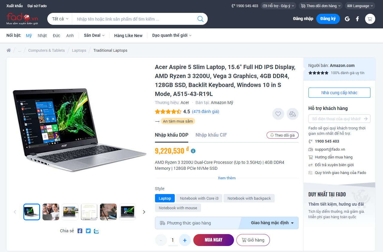 Mua laptop Acer Aspire 5 Slim (A515-43-R19L) trên FADO