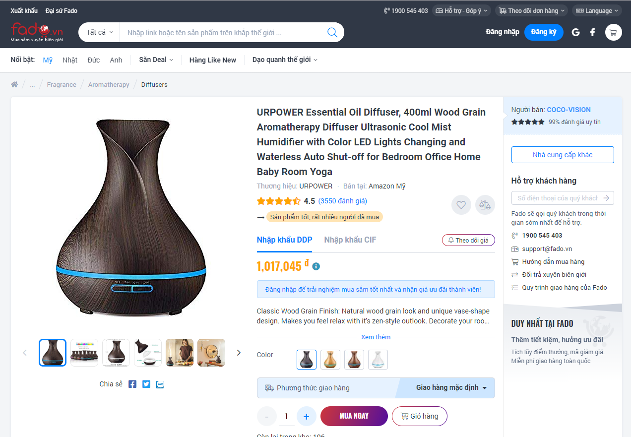 Mua URPOWER Essential Oil Diffuser chính hãng trên FADO