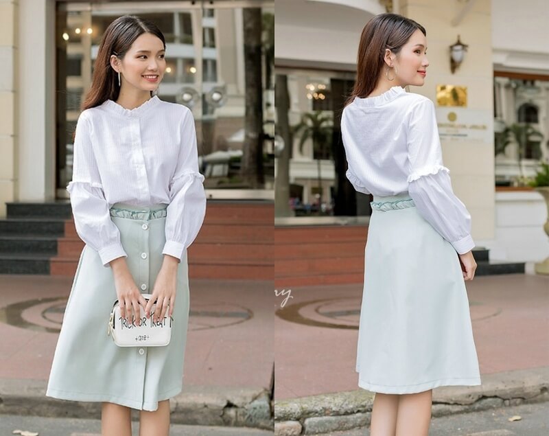 Váy công sở kết hợp sơ mi tay dài