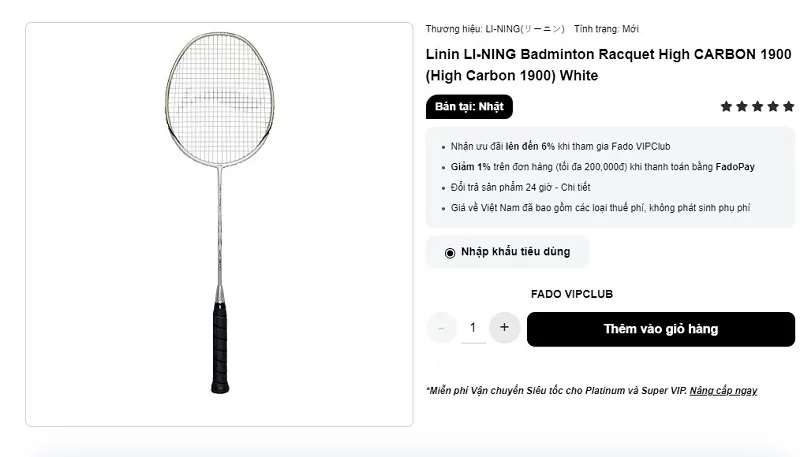 Vợt cầu lông Lining được nhiều người lựa chọn