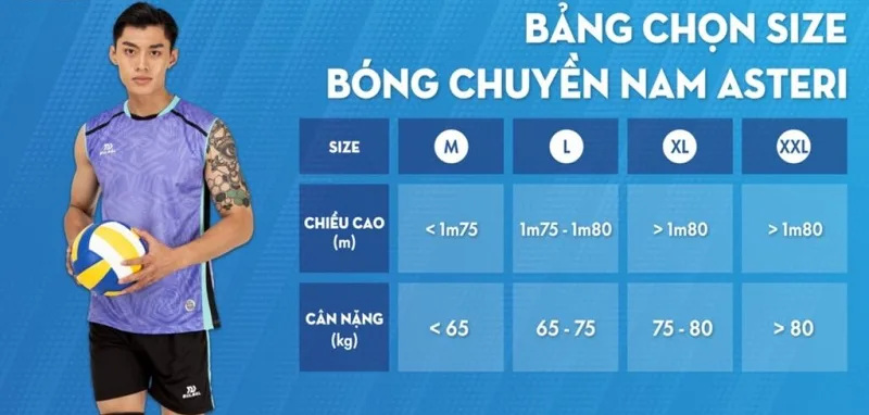 Bảng size áo bóng chuyền Bulbal cho nam