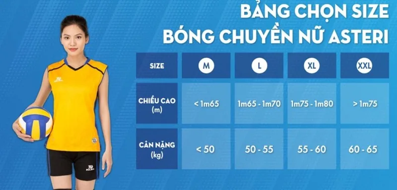 Bảng size áo bóng chuyền Bulbal cho nữ