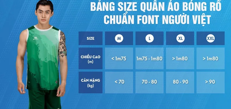 Bảng size áo rổ Bulbal