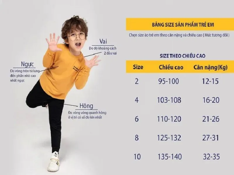Tham khảo bảng size quần áo trẻ em theo cân nặng chuẩn nhất