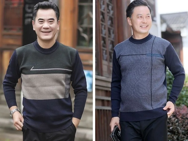 Áo len thu đông cổ tròn rất phù hợp với quý ông cao tuổi