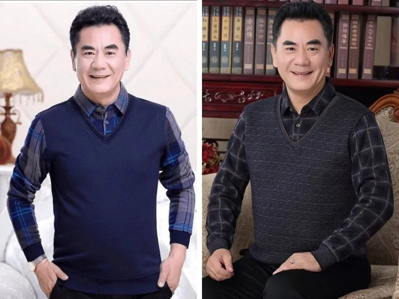 Sự kết hợp giữa áo len gile với áo thun dài tay có cổ cực kỳ ấm áp