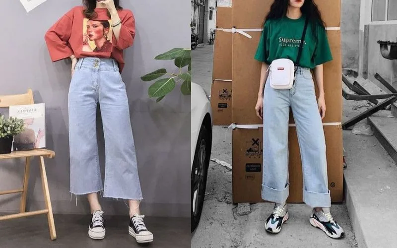 5 kiểu phối đồ với quần jean ống rộng cho người mập giúp thon gọn hơn