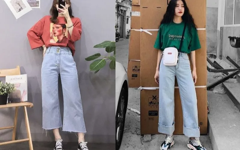 8 cách phối quần jean ống rộng cho người lùn tôn dáng xinh