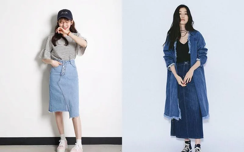 9 cách phối đồ với chân váy jean dài mùa đông tự tin thả dáng mọi nơi